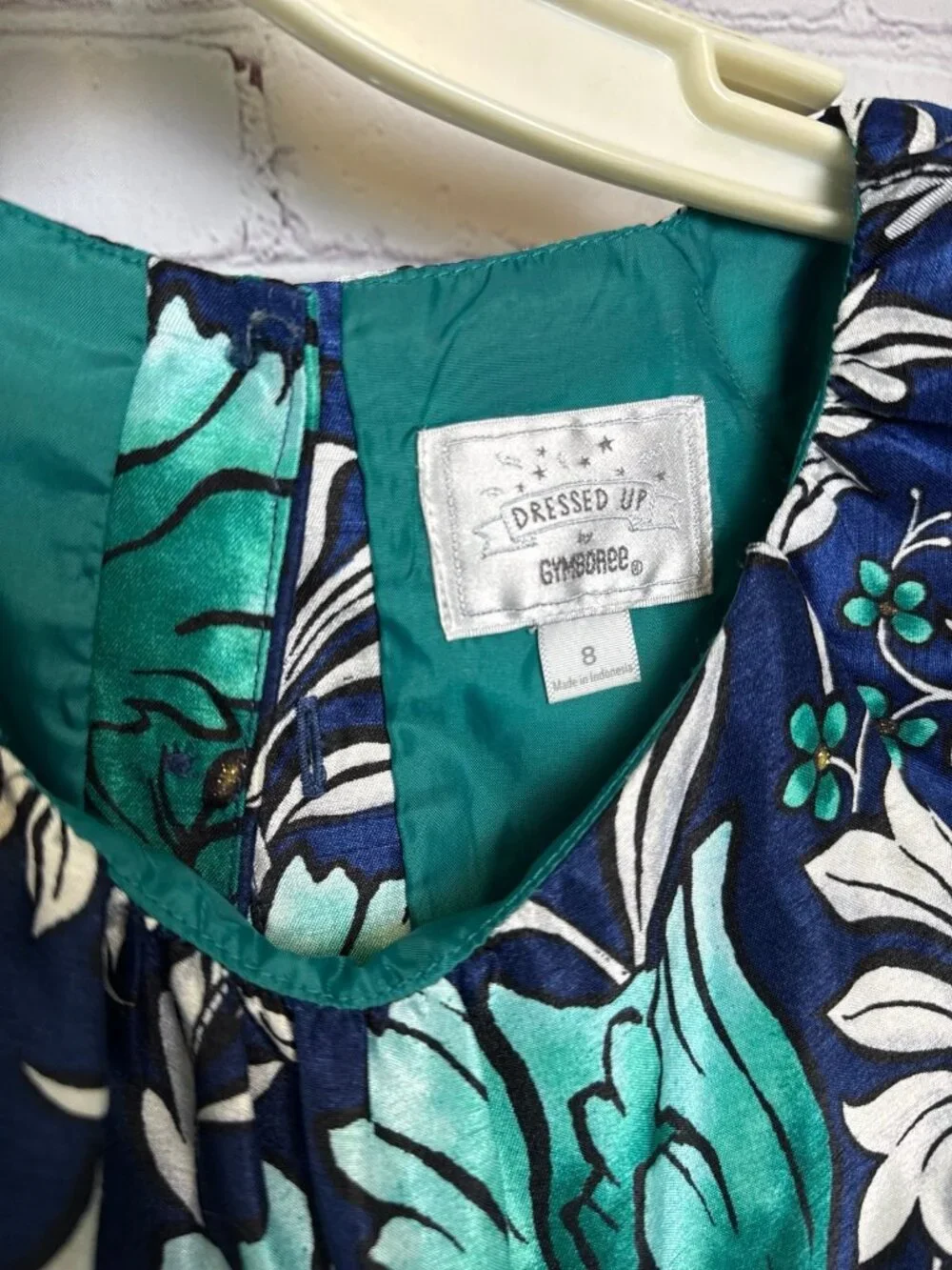 Dressed up by Gymboree blue green floral party dress with bow size 8 girls